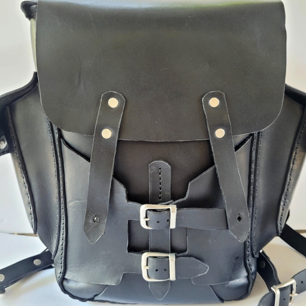 Black Leather Motorcycle Backpack Handmade